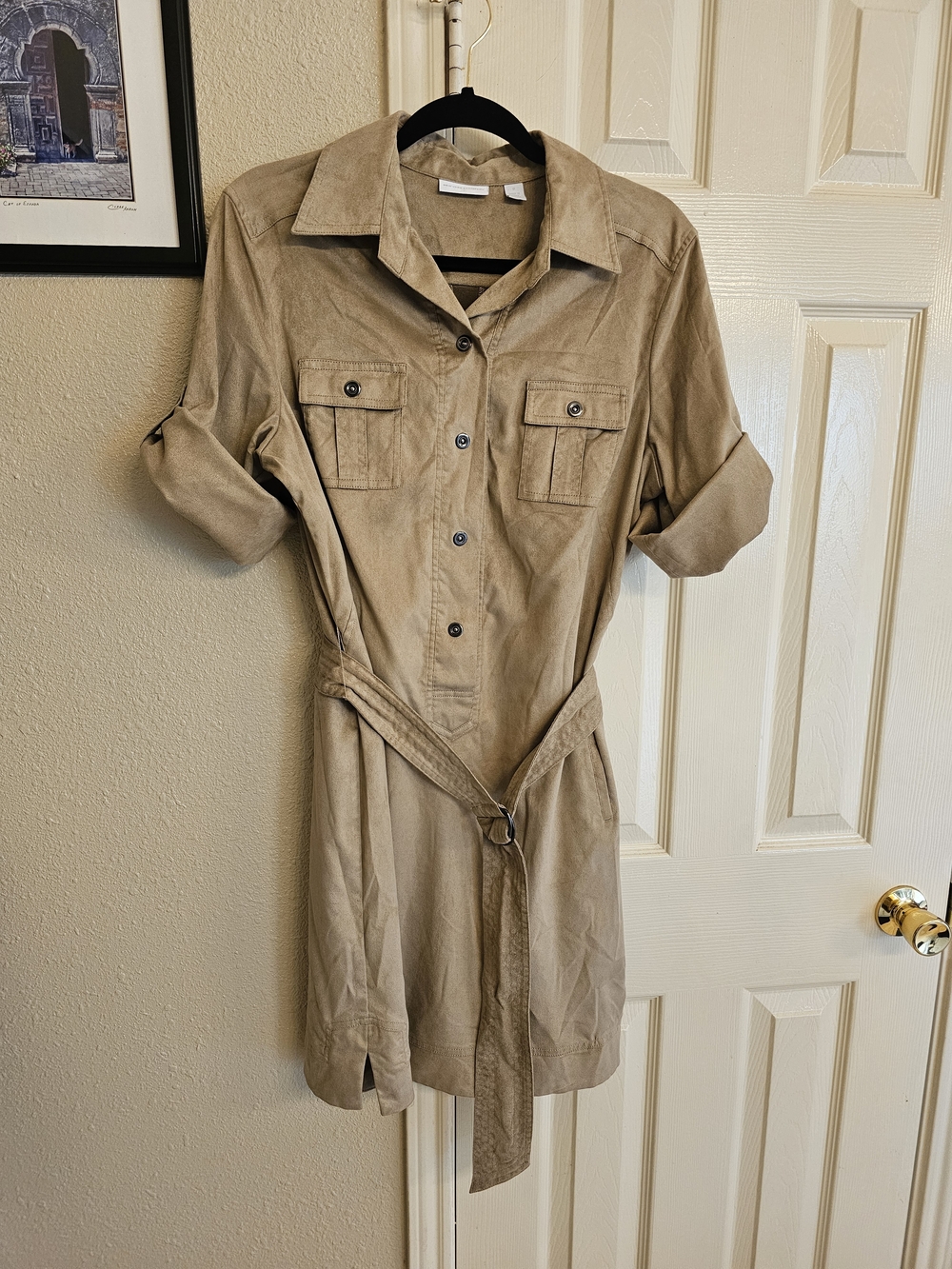New York & Company Tan Utility Shirtdress with Belt - Faux Suede